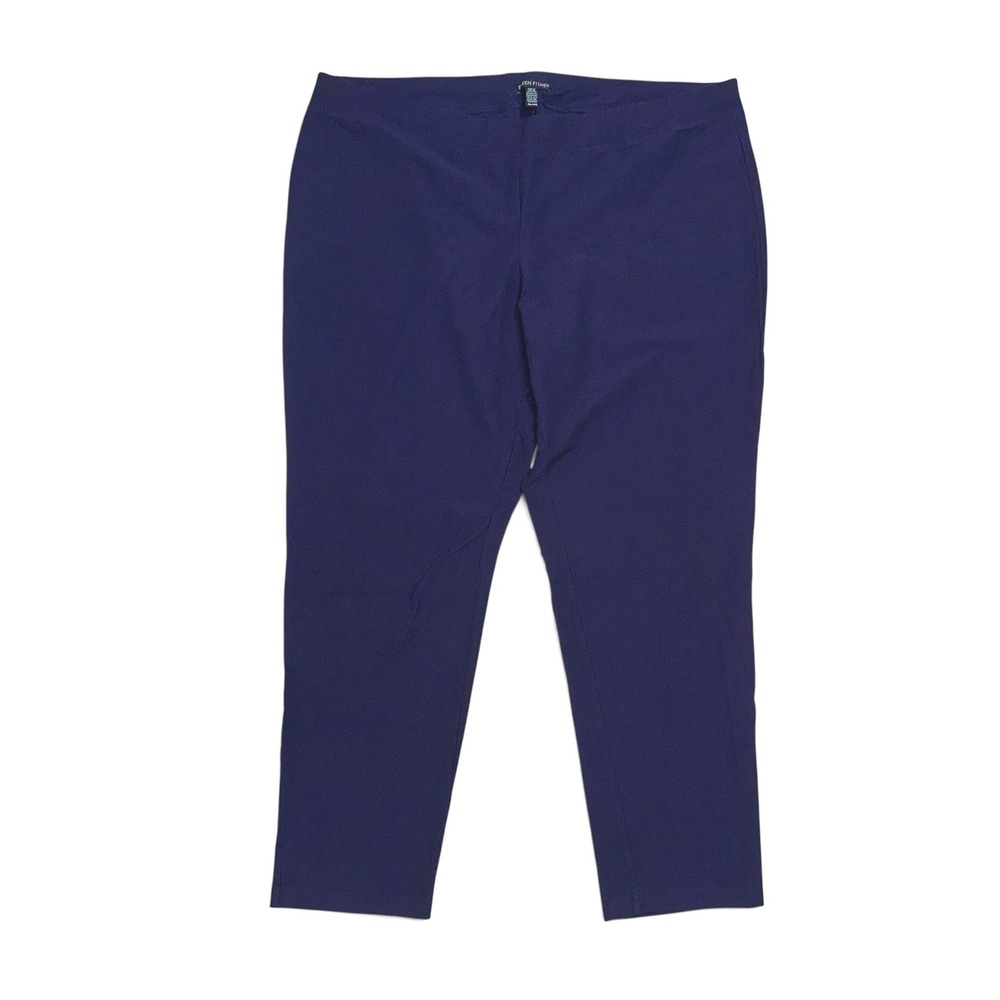 Eileen Fisher Navy Blue Purple Viscose Blend Ponte Knit Pull On Ankle Pants XL